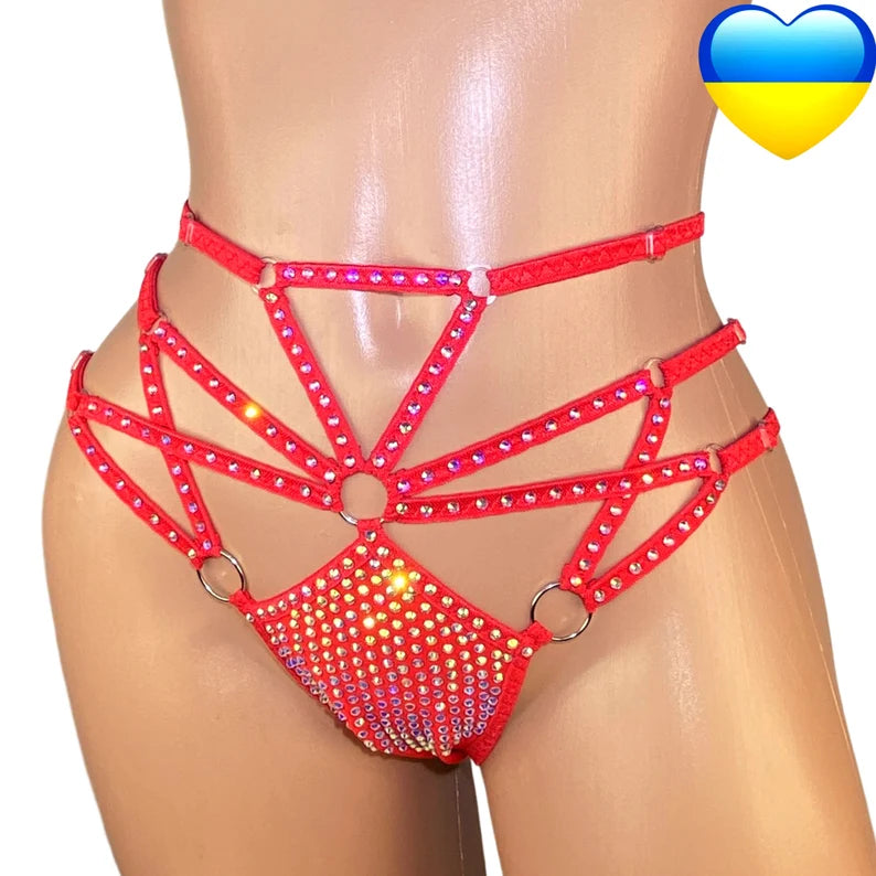 BSB - Rhinestone Sexy Lingerie Erotic 褲子 - Y