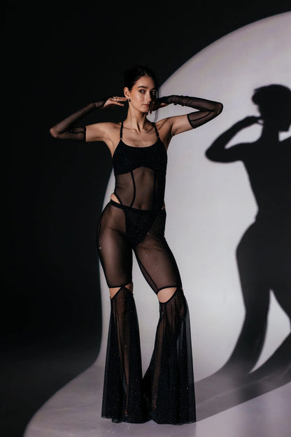 Skinelle Crystal Mesh Pants - 兩穿式長褲