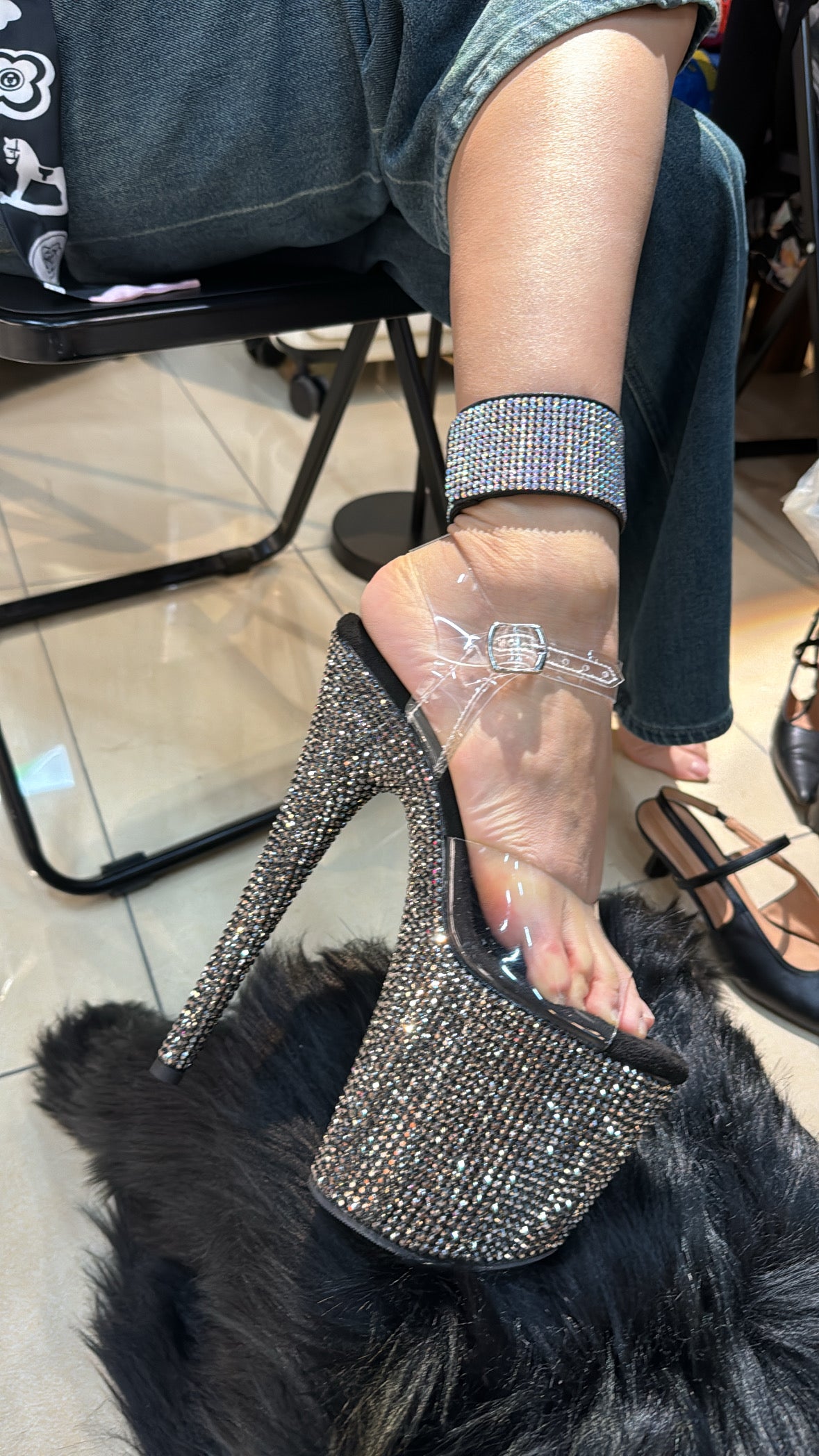 現貨-Jewel Heels 黑鑽Idol Black Stardust 涼鞋8吋/US8