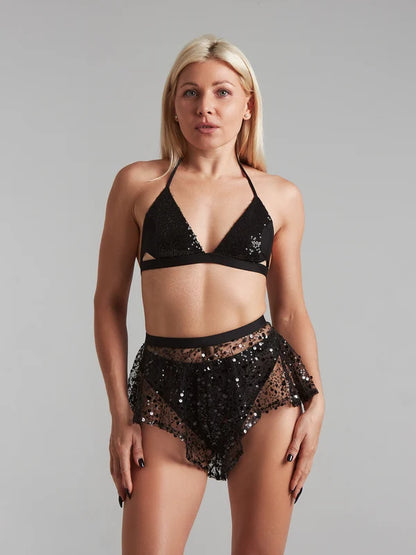 Harna -Sparkling shorts black 褲裙
