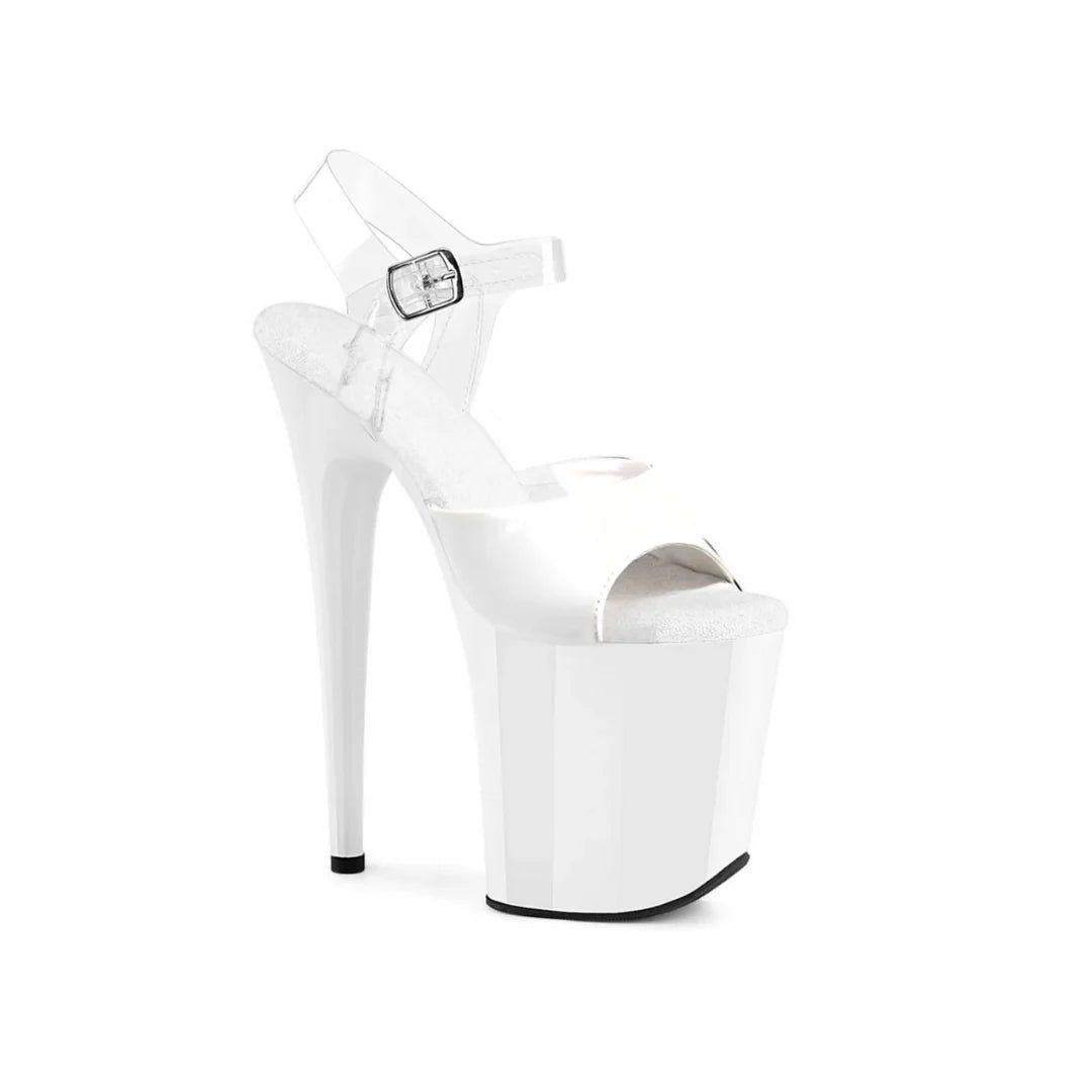 Jewel Heels - 特選款式 Glossy White with Clear Back 透明帶+白魚口 - 8 吋 / 20 公分
