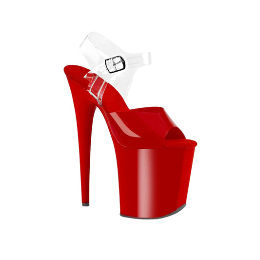 Jewel Heels  -  特選款式 Glossy Red with Clear Back 透明帶+紅魚口 - 8 吋 / 20 公分