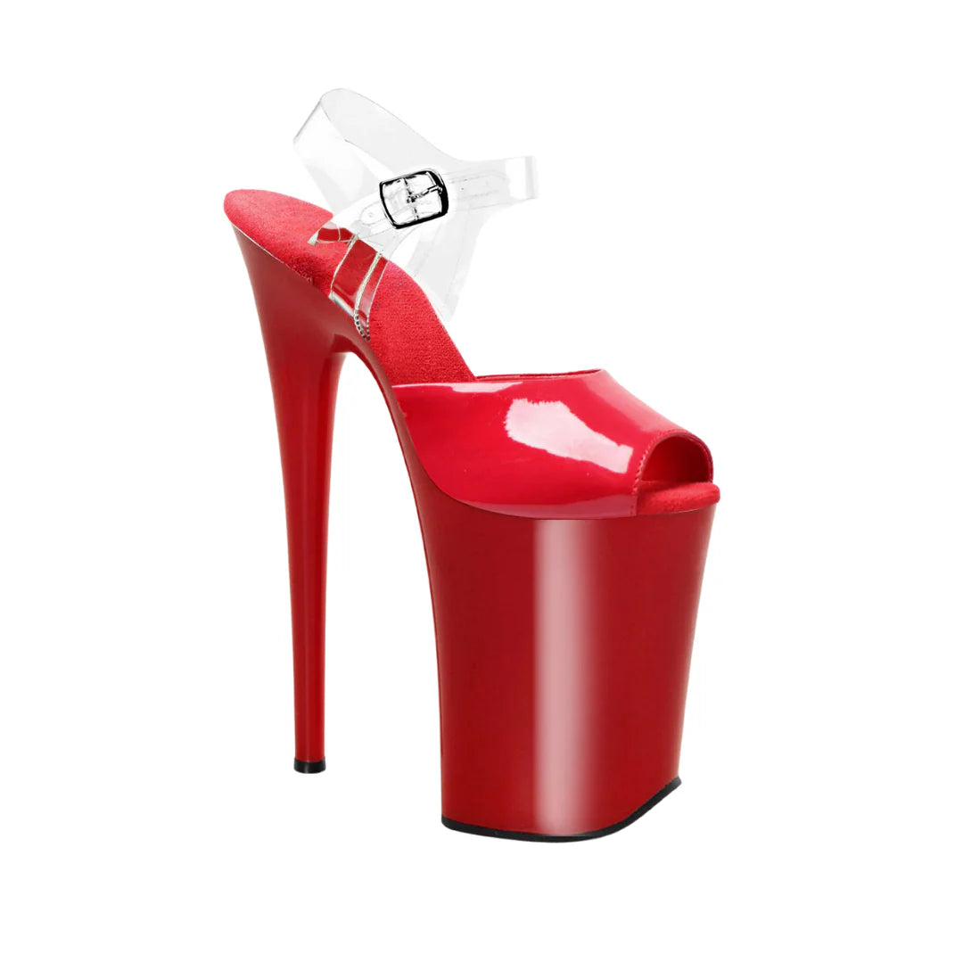 Jewel Heels  -  特選款式 Glossy Red with Clear Back 透明帶+紅魚口 - 9 吋 / 23 公分