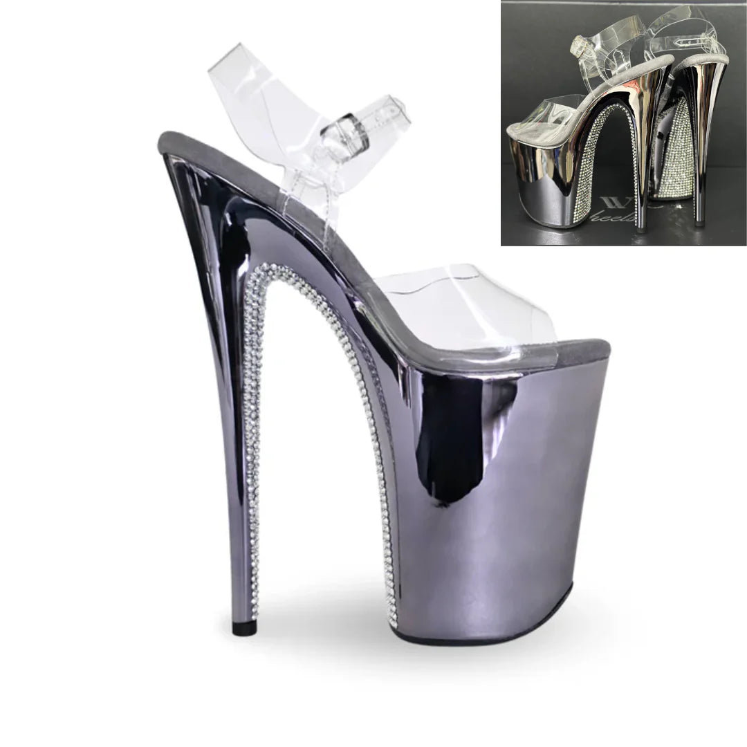 Jewel Heels  -  特選款式 PurpleGrey Diamond Back 紫灰+背鑽 - 9 吋 / 23 公分