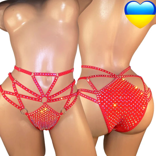 BSB - Rhinestone Sexy Lingerie Erotic 褲子 - Y