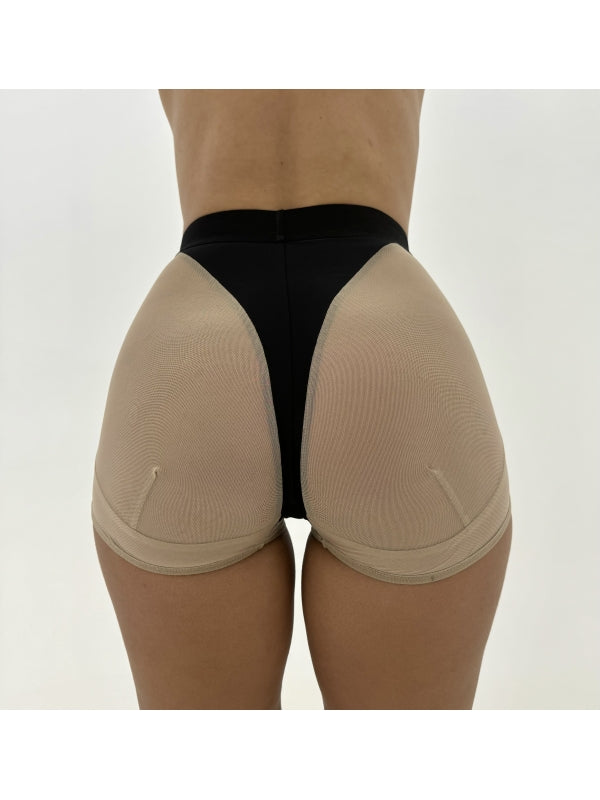 RUZANOVA-(056)紗網線條短褲Short mesh cycling shorts with lines and opaque insert